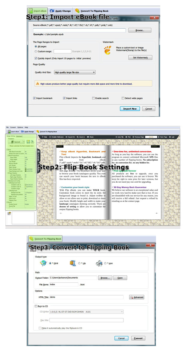 ebook to flippingbook3d steps