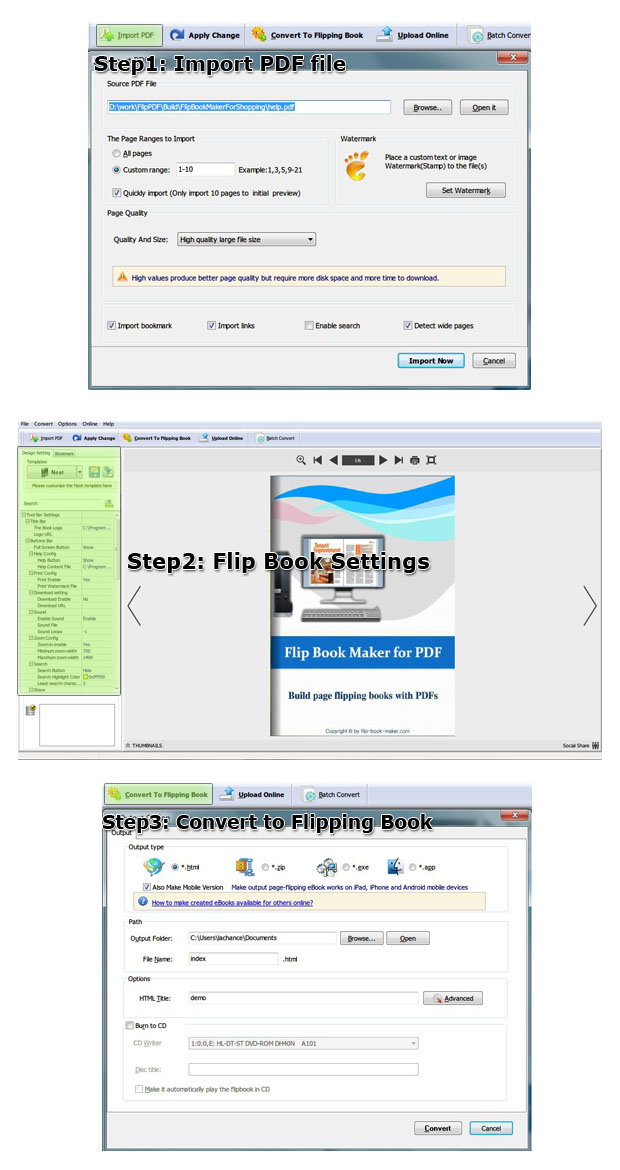 pdf to flippingbook3d steps